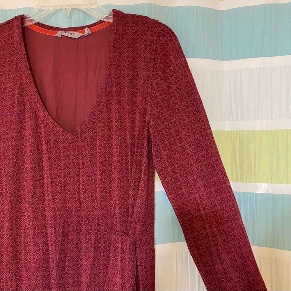 Athleta V Neck Long Sleeve Dress Burgundy Sz Small - Picture 4 of 9